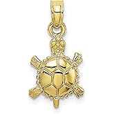 10k Yellow Gold Turtle Pendant Necklace for Women or Unisex with Detailed Shell Texture, Symbolic Sea Turtle Jewelry, Marine Life Charm, Nautical Animal Pendant, Real Gold Ocean Accessory