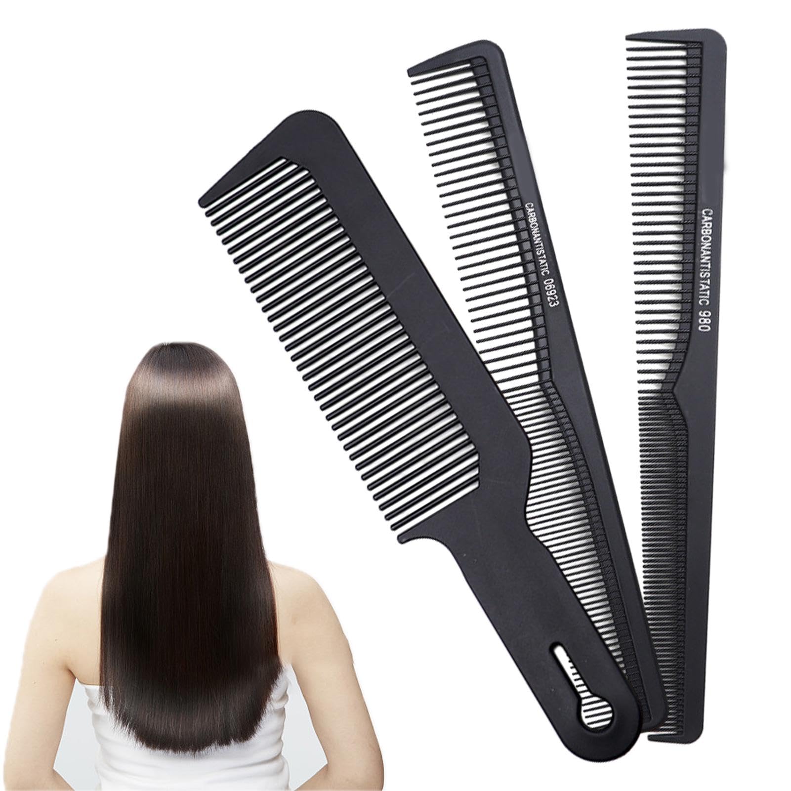 3 pcs Hair Comb Set, Carbon Fiber Hairdressing Combs Styling Grooming Comb Anti-Static Heat Resistant, Home Salon Hairdresser Hair Dressing Comb for Men and Women(Black)