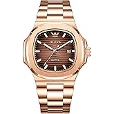 OLEVS Men's Large Face Stainless Steel Watch, Classic Rose Gold Silver Tone Octagonal Three-Hand Analog Quartz Mens Dress Watch, Luxury Easy to Read Calendar Date Waterproof Big Wrist Watches for Men