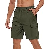 TACVASEN Men's Cargo Short 6 Pockets Comfortable Twill Cotton Elastic Waist Causal Work Shorts