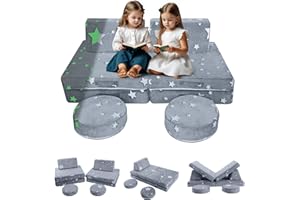 MeMoreCool Modular Glow Star Sofa for Kids, 8-Piece Convertible Foam Couch Play Set for Toddlers, Playroom, and Children