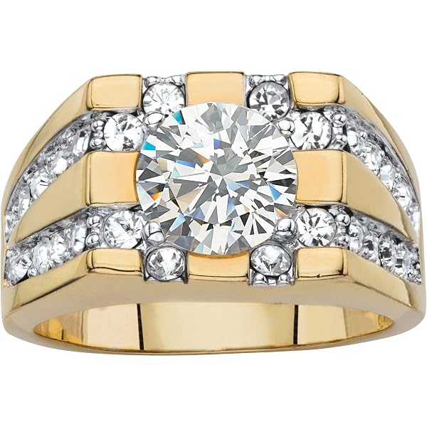 Men's 14K Yellow Gold Plated Cubic Zirconia Nugget Ring - 1.05 Carat, Sizes 8-13, Gift Box Included