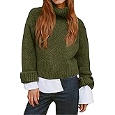 Saodimallsu Womens Turtleneck Fuzzy Sweaters Long Sleeve Chunky Knit Casual Loose Warm Fall Winter Pullover Sweater