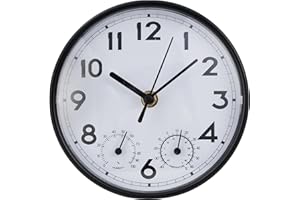 HERJIATK Indoor Outdoor Clocks Waterproof, Decorative Wall Clocks with Temperature and Humidity, Non Ticking Round Wall Clock Battery Operated for Patio Garden Home
