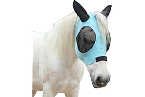 TARFEPA Stretchy Horse Fly Mask for Horses, Soft Lycra Equine Mesh Mask, Elasticity Horse Face Covering, Breathable&UV Protection, Pacific Blue, Cob