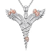 LWXIE Diamond Caduceus Necklace for Women 925 Sterling Silver Nurse Doctor Pendant with Lab Grown Diamond Nursing Graduation Gifts for Nurse Doctor Medical Student
