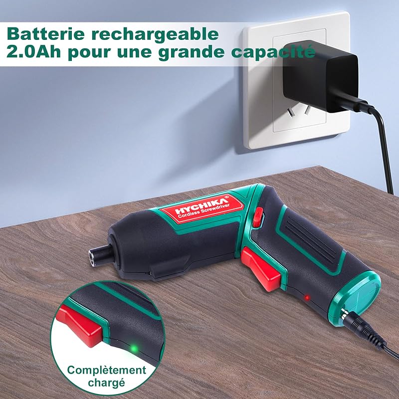 HYCHIKA Visseuse Sans Fil 6 Nm, Visseuse Devisseuse Sans Fil 2000mAh 3.6V avec 20 Accessoires, Lampe LED, Mandrin Magnétique, Câble de Chargement USB