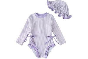 DivingBirds Baby Girls Swimsuit, Toddler Girls Swimwear with Hat Long Sleeve Snap and Zipper