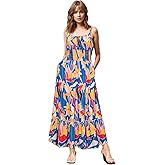 GOLDSTITCH Womens Smocked Maxi Dress Sleeveless Spaghetti Strap Beach Dress with Pockets
