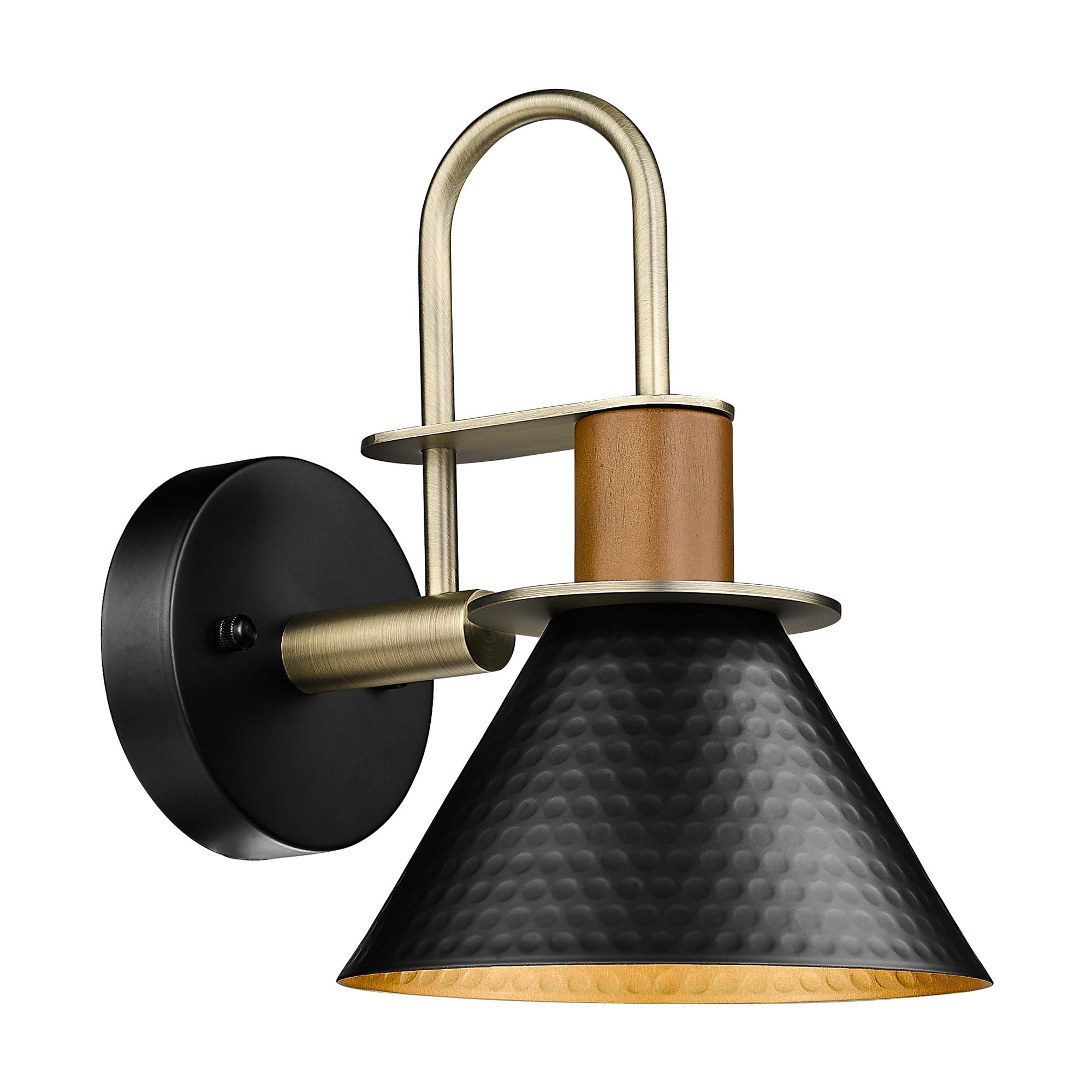 Photo 1 of Black Wall Sconce, HWH Industrial Indoor Wall Light Fixture, Single Wall Vanity Light Gooseneck Barn Wall Lamp with Hammered Metal Shade, Black and Gold Finish, 5HZG74B BK+BG