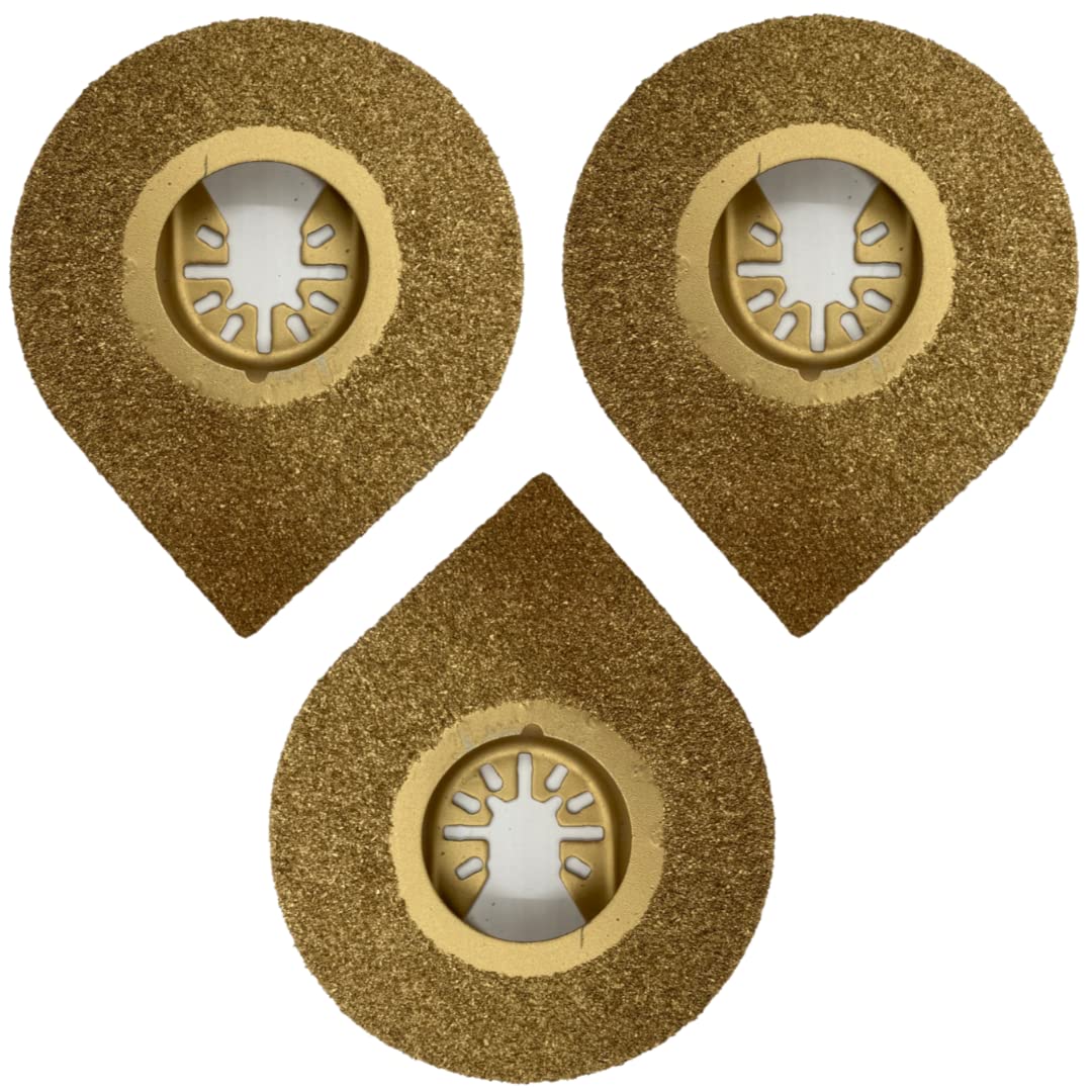 3 Pack - 70mm Carbide Teardrop Multi Tool Blades for Grout Removal & Sanding Cutter Saw Set Compatible with Dremel Fein Multimaster Makita Etc Oscillating