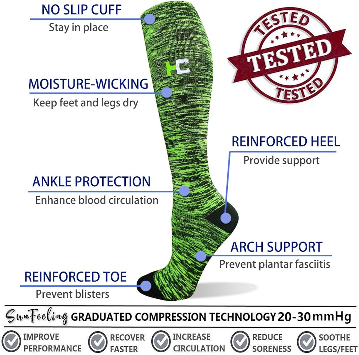Compression Socks For Women&Men 1/3/6 Pairs - Best Medical for Running Athletic Flight Travel Circulation Recovery, 20-30mmHg: Clothing