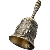 Super Loud Solid Brass Hand Call Bell Lotus Polished Vintage Metal Hand Dinner Bell Call Service Handbell for Bedside Wedding Classroom Meditation