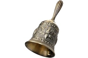 Super Loud Solid Brass Hand Call Bell Lotus Polished Vintage Metal Hand Dinner Bell Call Service Handbell for Bedside Wedding