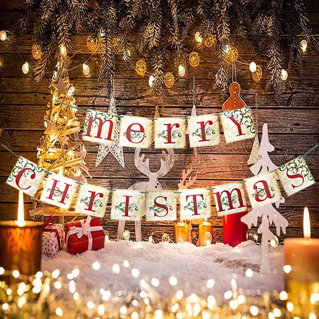 QIAMNI Merry Christmas decorations Banner - Christmas Party Supplies Decorations - Home Garden Indoor Outdoor Banner - Merry Christmas for Wall Tree Fireplace