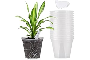 GREENPARA 6-inch Transparent Plastic Planter Plant Nursery Pots with Drainage Hole Indoor Modern Decorative Containers for Orchid Plants Herb Flowers Cactus with 10pcs Plant Labels, 15pcs