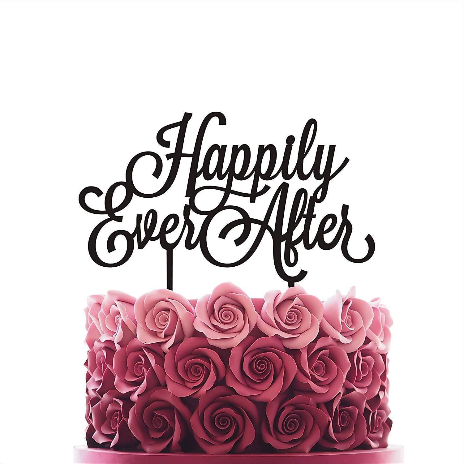 Cake topper Happily Ever After Wedding cake toppers for wedding Cake Decorations HappyPlywood (width 6", gold)