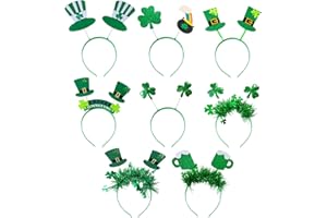 Zienlay 8Pcs St. Patrick's Day Headbands, Green Shamrock Clover Hats Headband Boppers, Saint Patricks Day Irish Headwear Costume Accessories Top Hat Head Band Bopper Party Favors for Women Men Kids