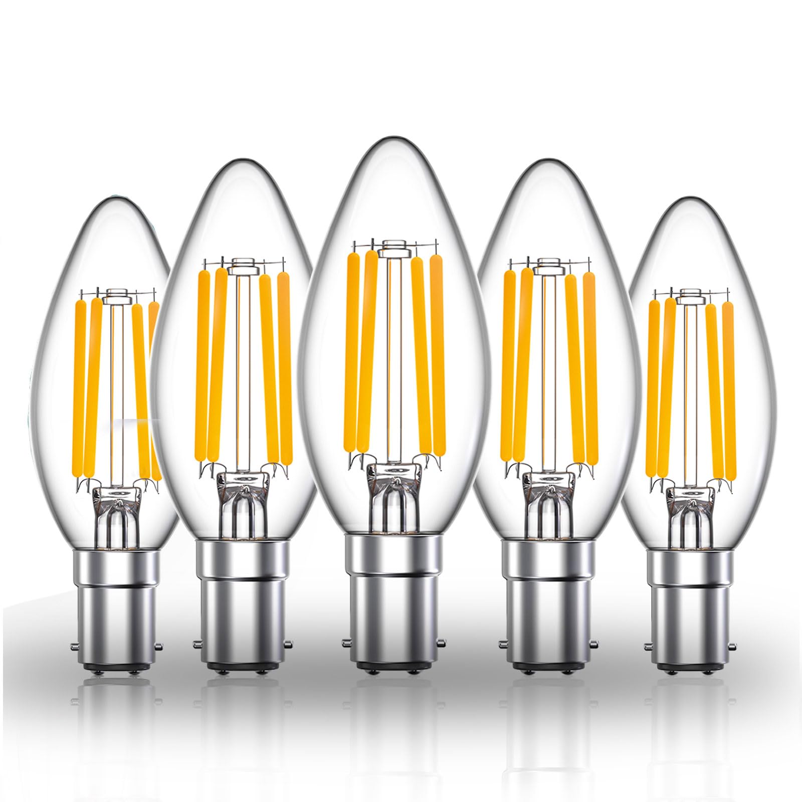 Luxvista 4W B15d Filament LED Candle Bulb C35 B15 Dimmable Edison Vintage SBC Small Bayonet Cap Candle Light Bulbs LED for 35-40W Incandescent Replacement Warm White 2700K (5-Pack)