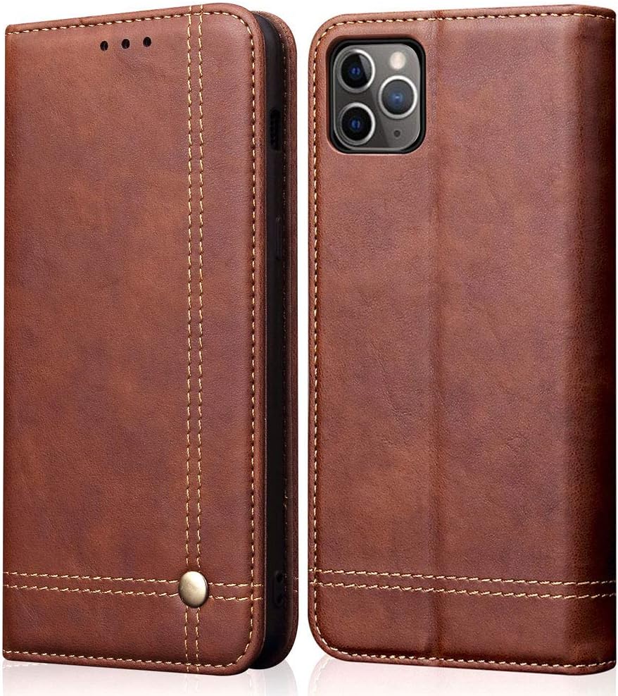 YOFUNTLE Compatible for iPhone 11 Pro Max Leather Case,Men Flip iPhone 11 Pro Max Wallet Cover Case with Kickstand Card Holder Magnetic Closure for Apple iPhone 11 Pro Max 6.5 Inch 2019 (Darkbrown)