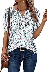 KISSMODA Women's Tunic Tops Casual V Neck Short