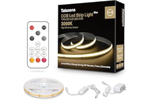 Tatazone White COB Led Strip Lights Max with RF Remote, 16.4ft 3000K Dimmable Ultra Bright Warm White COB Light Strip, Adhesive Indoor COB Led Lights for Living Room, Shelf, Cabinet