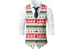 Mens Christmas Suit Vest Funny Xmas Lightweight Business Suit Blazer Formal Slim Fit Sleeveless Wedding Vest Pullover