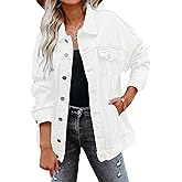 Gozoloma Women's Casual Loose Oversized Denim Jacket Long Sleeved Button Jean Jacket Coat Tops