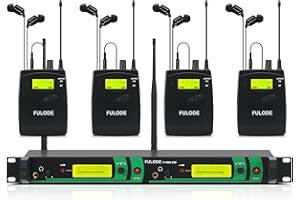 FULODE F-4000 2 Channel UHF Wireless in Ear Monitor System，2 Channel 4 Bodypack Monitoring with in Earphone Wireless Type，2x40 Adjustable Frequencies, 330ft Range, Used for Stage, Studio and Church