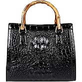 Crocodile Pattern Leather Women's Bag With Real Bamboo Handle Purse Small Satchel Handbags Tote Bag Shoulder Messenger Bags