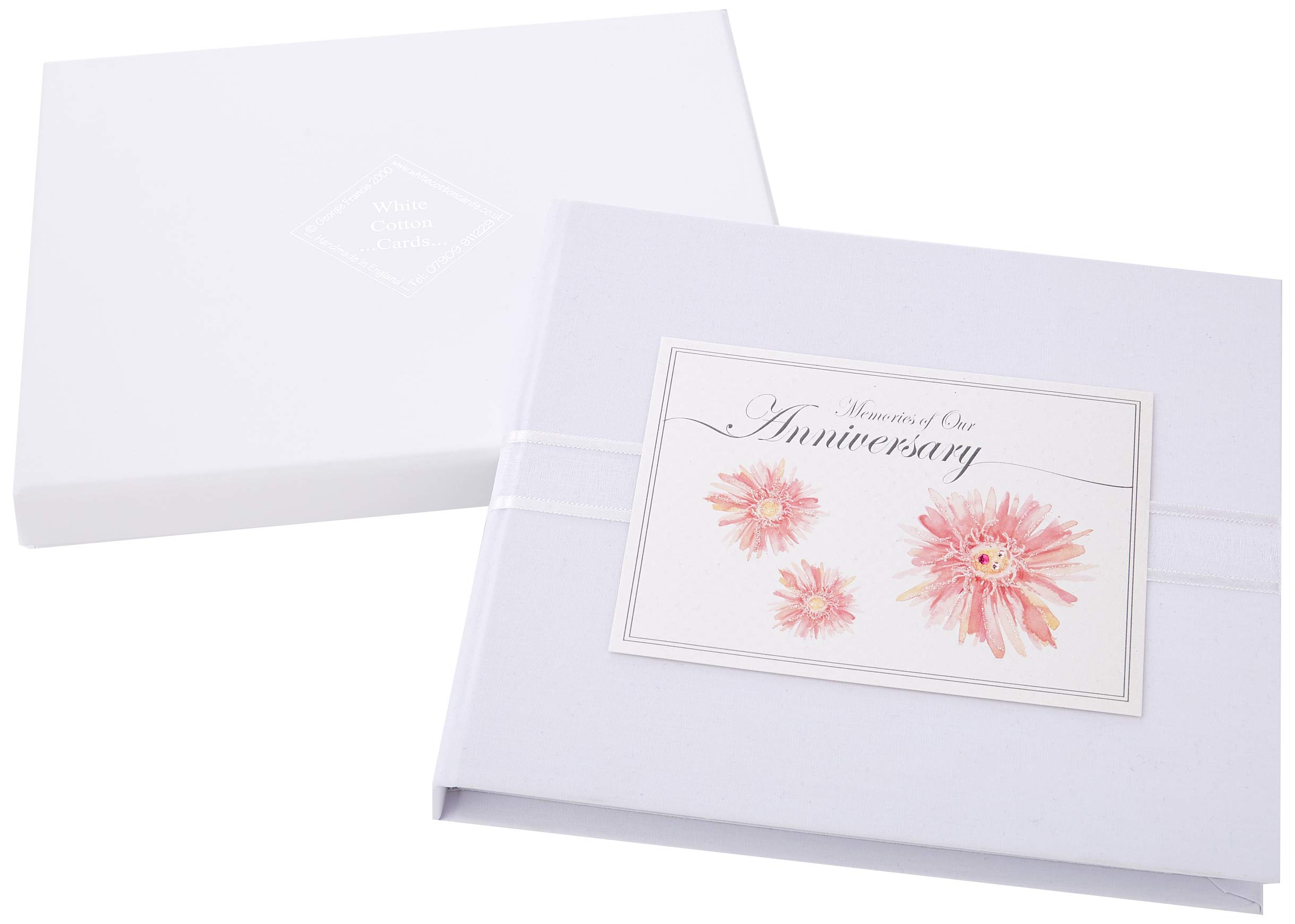 White Cotton Cards ‘Memories of Our Anniversary' Pink Flowers Design, Guest Book (AG3)