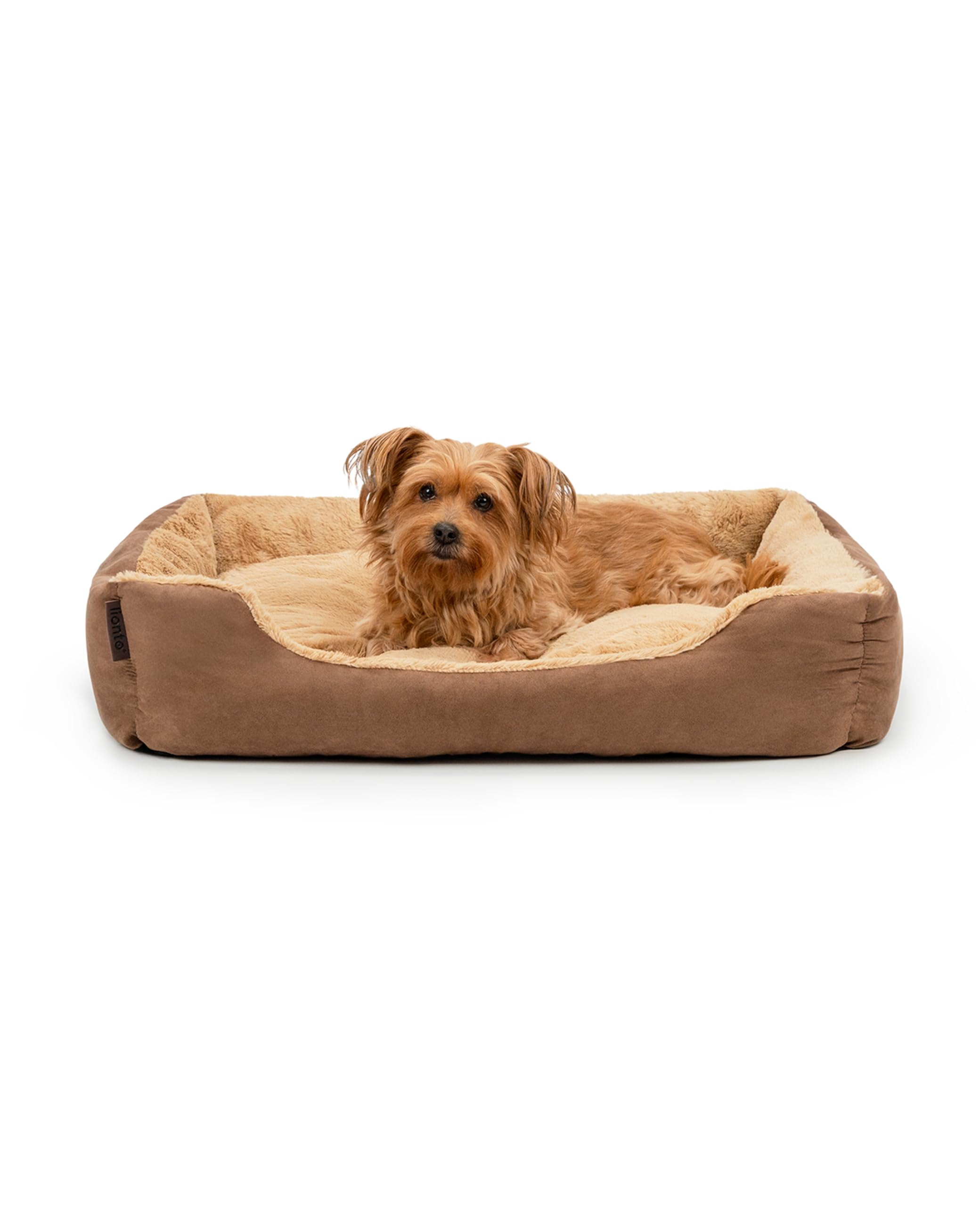 lionto Dog bed with reversible pillow and non-slip underside, robust pet cushion with low entry for dogs and cats of all ages, 75x60 cm, cuddly dog bed, brown/beige