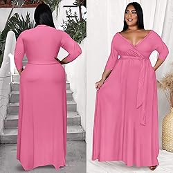 Runwind Plus Size Dress for Women 3/4 Sleeve V Neck