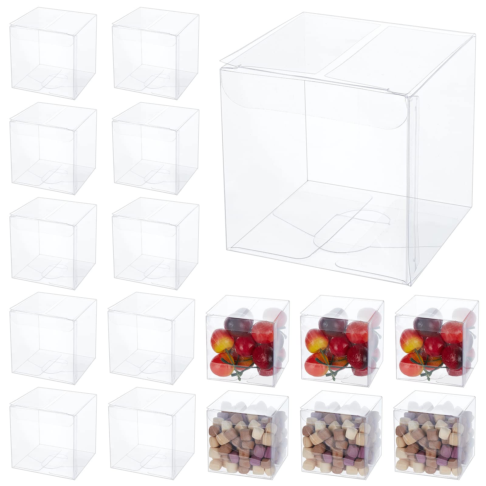 BENECREAT 30PCS 7x7x7cm Clear Cube Wedding Favour Boxes PVC Transparent Cube Gift Boxes for Jewelry Storage Display, Cake, Candy, Chocolate, Balloon