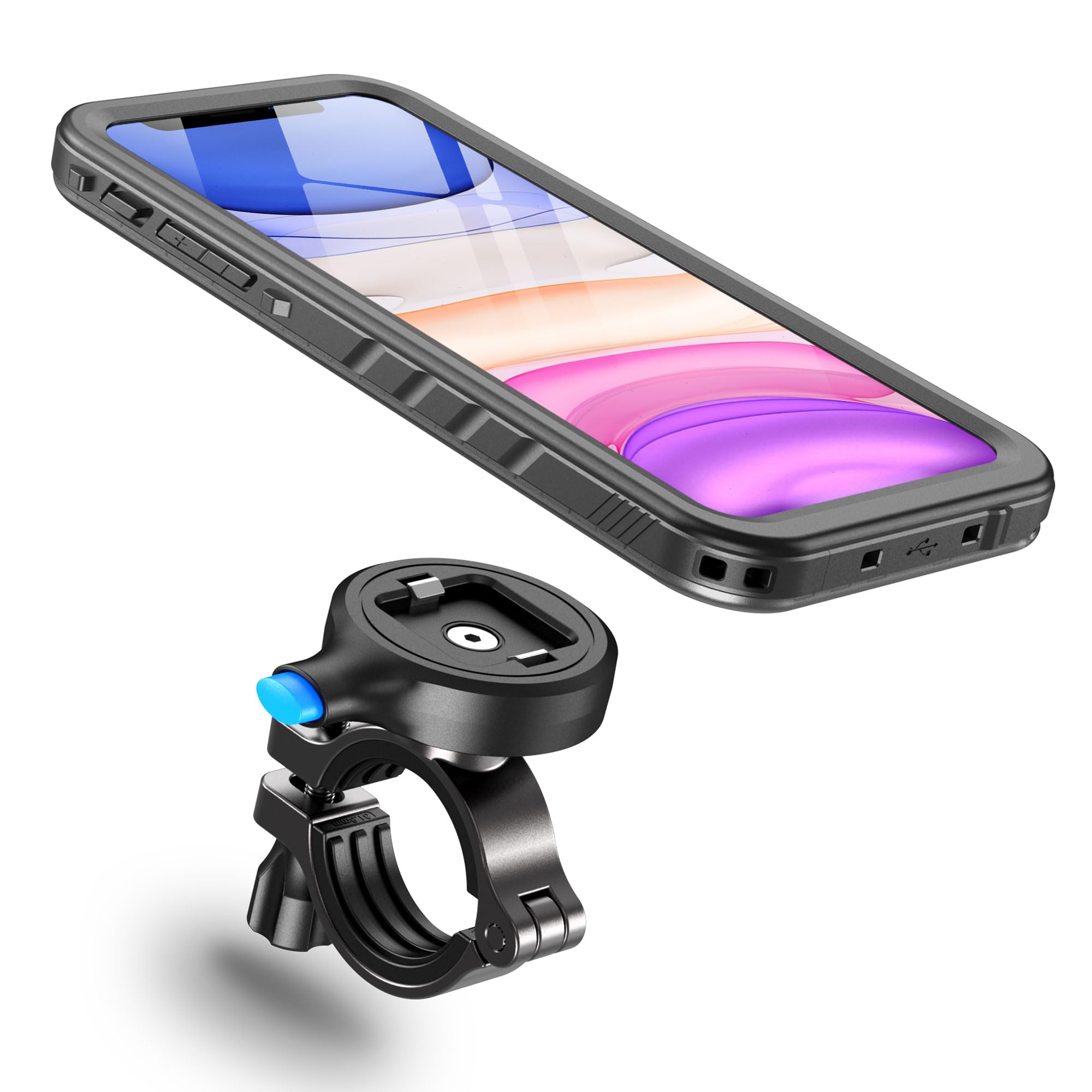Cozycase Bike Phone Mount for iPhone 11 Waterproof 【One Button Unlock+Auto Lock in One Second】 Metal/Aluminium【360° Rotatable Detachable】 Handlebar Motorbike Road/Mountain Bike Phone Holder