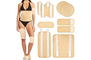 Yueur Castor Oil Pack Wrap 9 Pcs - Reusable Hot/Cold Therapy Kit for Neck Back Knee Pain Relief, Adjustable Straps, Machine Washable Anti-Leak Pads (Knaki)