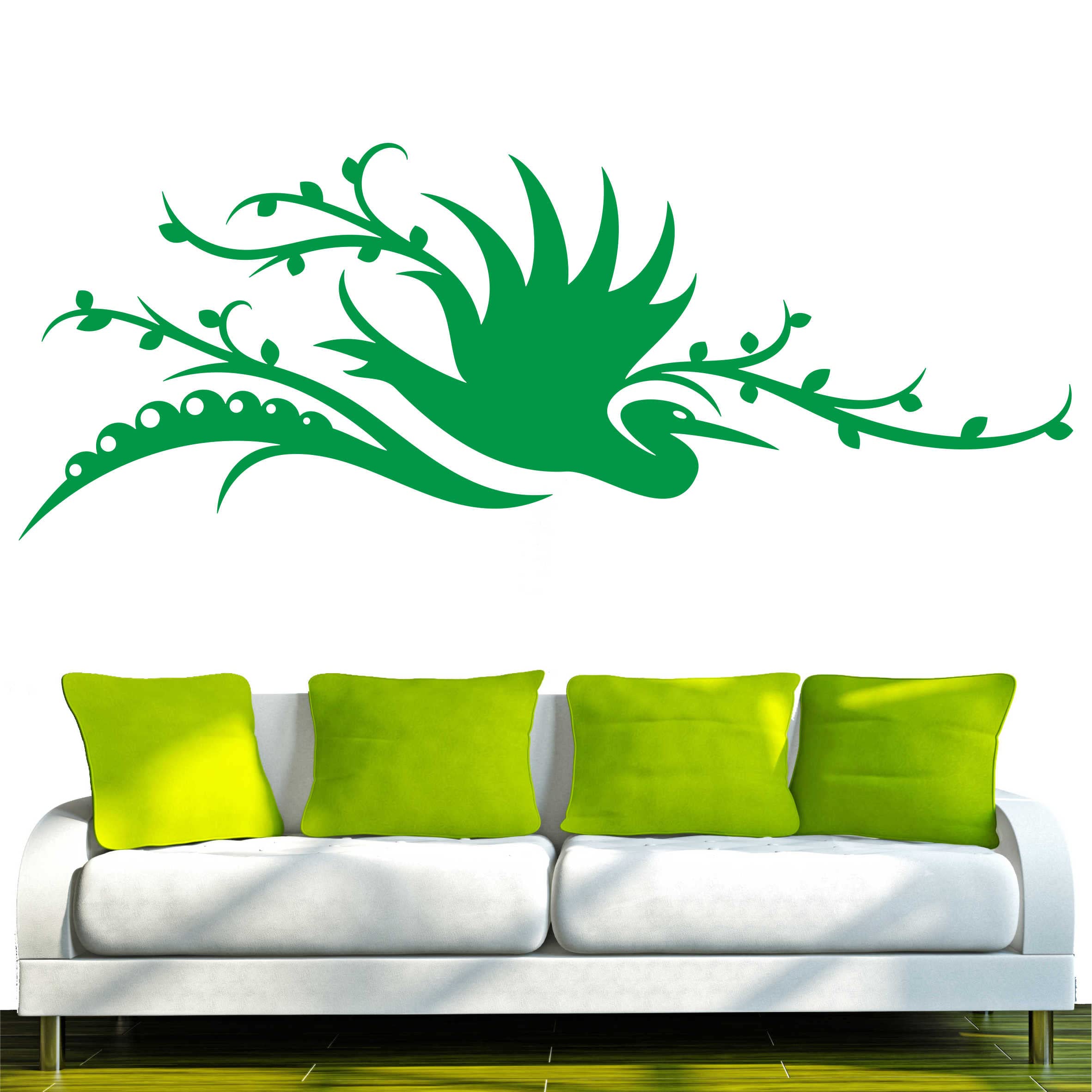Indigos d184 Beautiful Birds Flowers Vine Plant Tribal 120 x 45 cm Green Vinyl Wall Sticker 120 x 45 x 1 cm