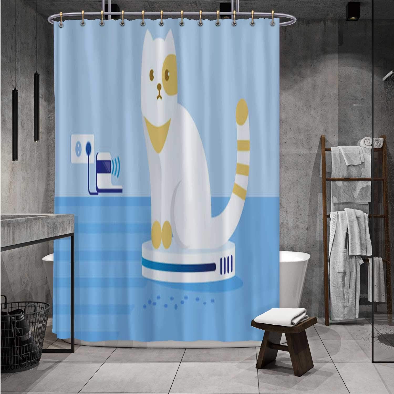 ALUONI Cat Driving or Riding Automatic Cleaner in Room.- Illustration Gulf Coast States,Shower Curtain Hoover - Alabama for Bathroom 36x72inch