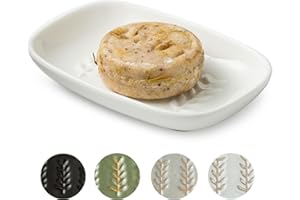 Miamolo Soap Dish Soap Holder Shower, Ceramic Soap Dishes for Bar Soap Sponge, Shower Soap Dish Soap Saver Tray for Bathroom Kitchen Sink, Easy to Clean, White