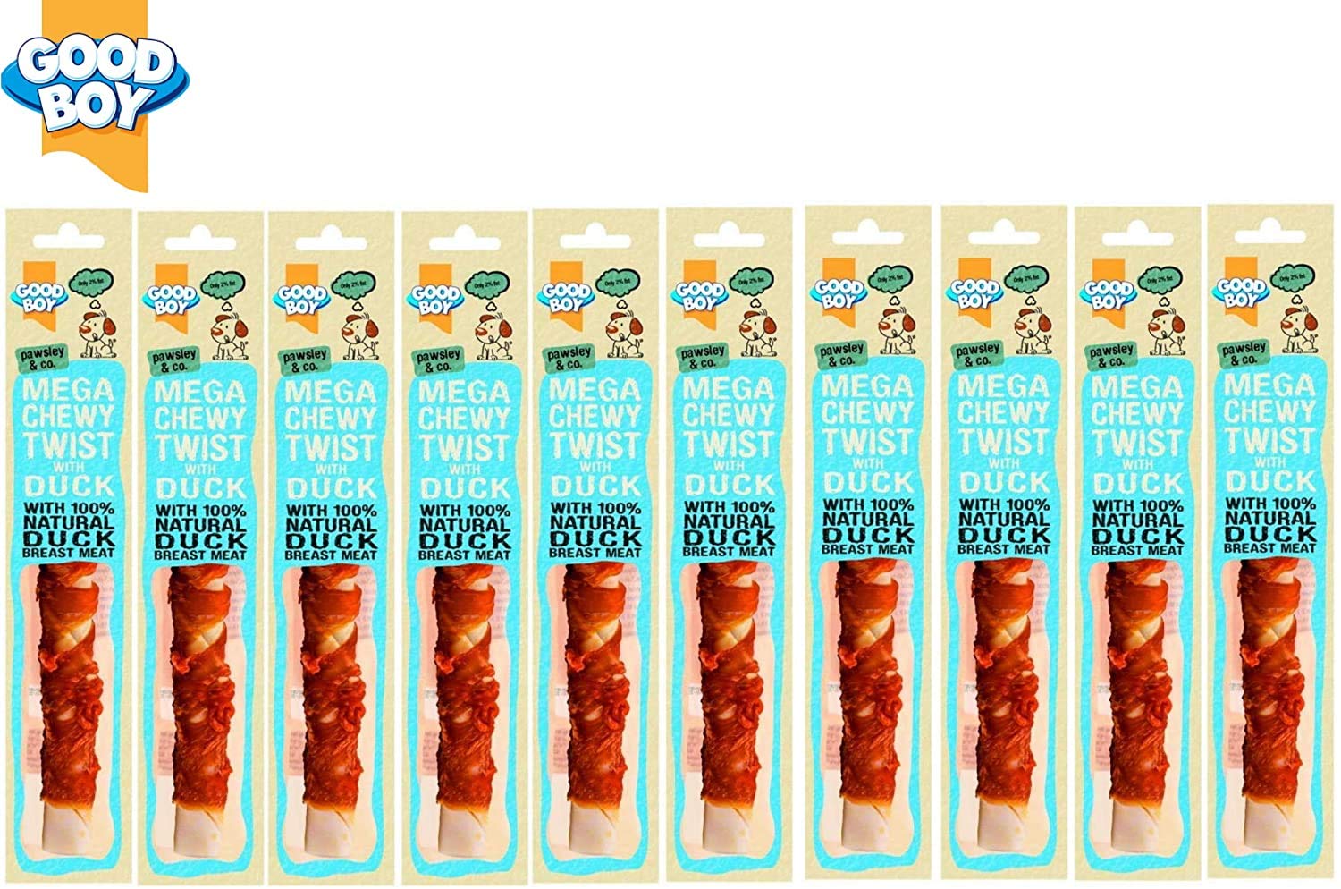 GoodBoy 10 X 70G MEGA CHEWY TWIST WITH DUCK 100% NATURAL DOG CHEW TREAT STICK 05767