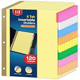 H4D 120 Pack Insertable Binder Dividers with 8 Tabs for 3-Ring Binder | Multicolor Tab Dividers, Letter Size, Gold-Reinforced Holes, Bulk Pack, Buff Paper, 8-Tab Set, Fits School Office Home