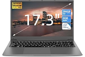 SGIN Laptop, 17" IPS Full HD Display Laptops Computer, 8GB RAM 256GB SSD Notebook with Intel Celeron Quad-core Processor, Mini HDMI, Webcam, Dual Wi-Fi, 8000 mAh Battery