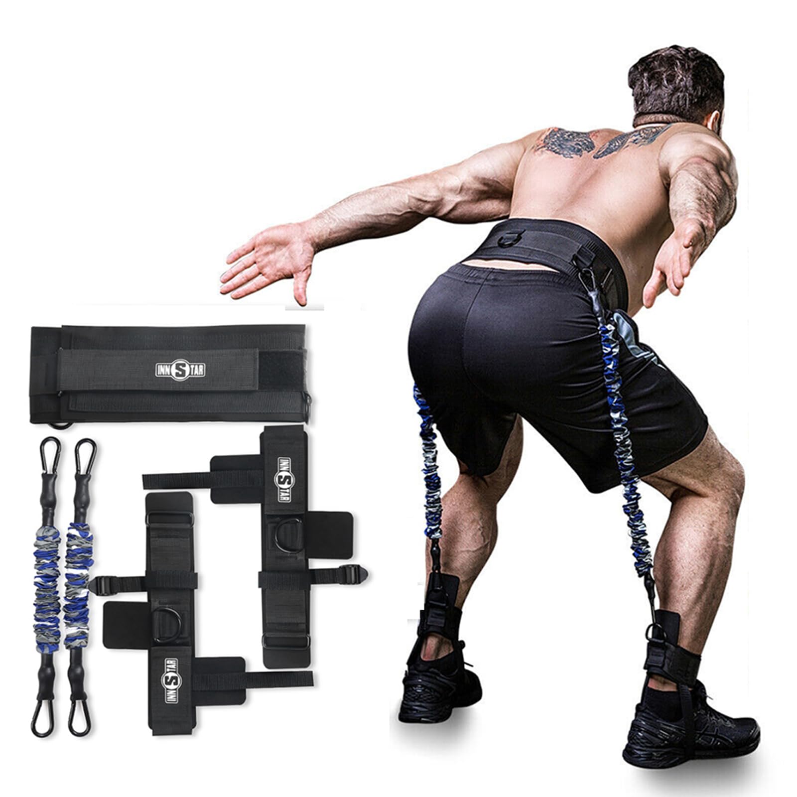 INNSTAR Booty Resistance Band Vertical Jump Trainer Leg Strength Resistance Bands Set for Basketball Triple Jump Football Volleyball Training Provide, Substitute for Plyometric Jump Box (Blue 70LBS)