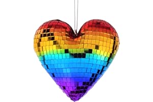 Yeehlmer Disco Ball Heart Shaped Rainbow Disco Hanging Party Mirror Decor Retro Light Reflective Ball Lover Gift Home Wedding Decor(1 Pack, Rainbow)