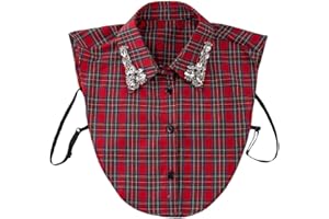 EEOO Red Christmas Plaid Rhinestone Detachable Collar, Detachable Half Shirt, Women's Stylish Blouse False Shirt Dickey