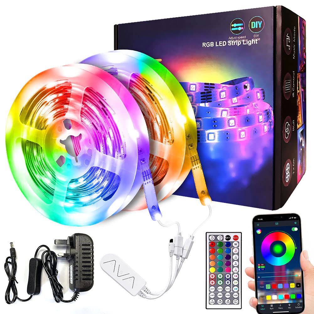 12m Led Lights for Bedroom, Bluetooth APP Control Music Sync RGB Colour Changing Led Strip Lights with Remote for Living Room TV Kitchen Home Party Bar DIY Decoration - 2pc x 6m
