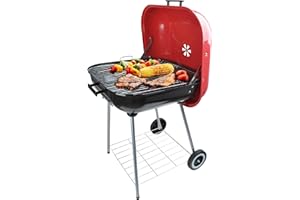 Alpine Cuisine Premium 22x25in Charcoal BBQ Grill Square for Outdoor Cooking, Barbecue Coal Kettle Bowl Grill Portable Heavy Duty Round with Legs Grilling for Tailgating Patio Backyard Camping - Red