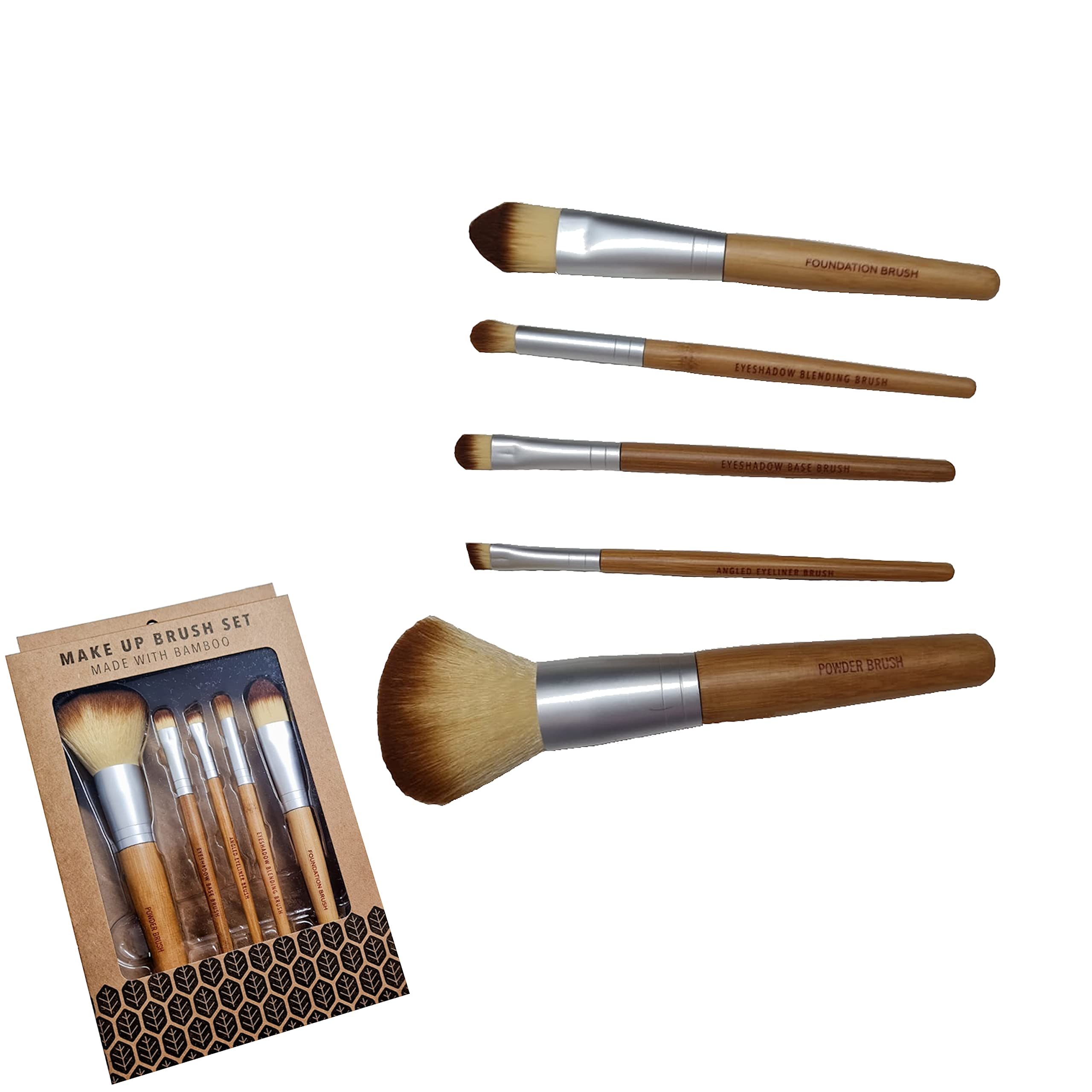Make Up Brush Set | Made with Bamboo | Beauty | Professional Kit | Eco Friendly | Power Brush |Foundation Brush | Eyeshadow Blending Brush | Eyeshadow Base Brush | Angled Eyeliner Brush |