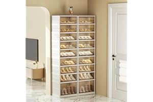 SYNCVIBE Collapsible Shoe Rack Organizer 9 Tiers-36 Pairs Foldable Shoe Cabinet with Doors, Large Plastic Folding Shoe Cabinet, Easy Assembly Shoe Shelves Organizer for Entryway, Living Room