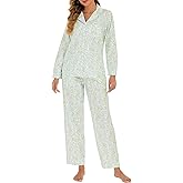 LUBOT 100% Cotton Pajamas for Women 2 Piece PJ Set Woven Poplin Ladies Button Long Sleeve Lightweight Sleepwear XS-XXL